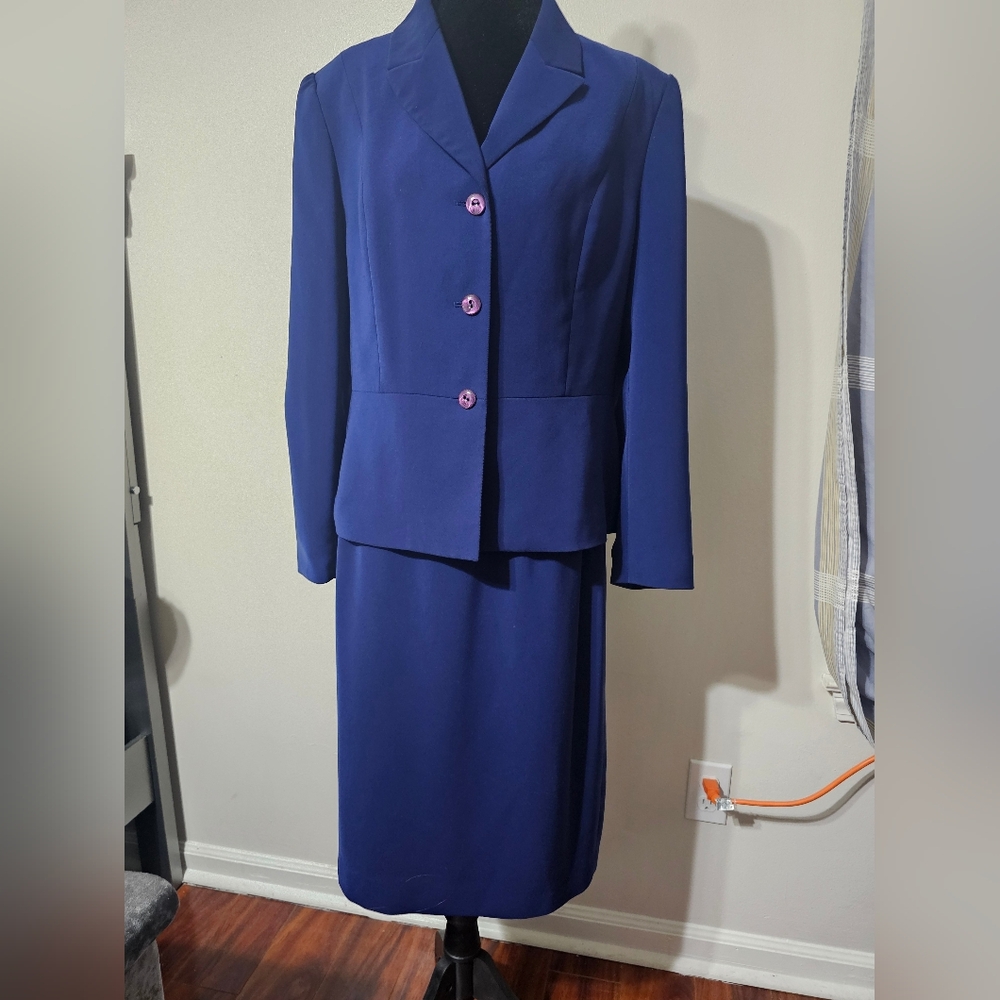 Kasper ASL Petite Business Petite Blue Skirt Suit Size 12P New
